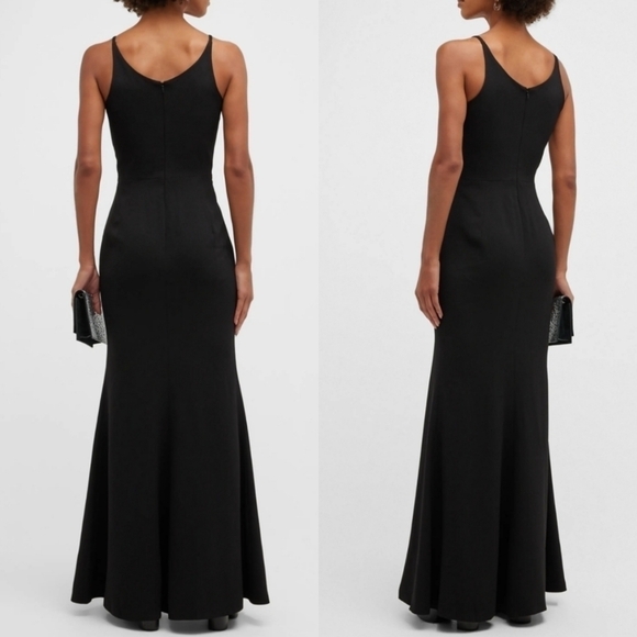 New Dress The Population Iris V-Neck Side Slit Crepe Black Evening Gown NWT XL - Picture 8 of 9